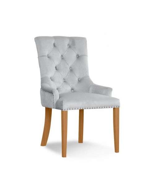 Chaise rembourrée avec tissu et pieds en bois Velours August d'argent / Chêne, l59xA70xH96 cm d'Europe débarque