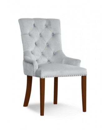 Chaise rembourrée avec tissu et pieds en bois August Velvet d'argent / Noyer, l59xA70xH96 cm Dans la société mordern