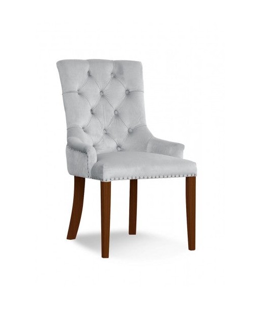 Chaise rembourrée avec tissu et pieds en bois August Velvet d'argent / Noyer, l59xA70xH96 cm Dans la société mordern