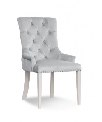 Chaise rembourrée avec tissu et pieds en bois Velours August Argent / Blanc, l59xA70xH96 cm livraison gratuite