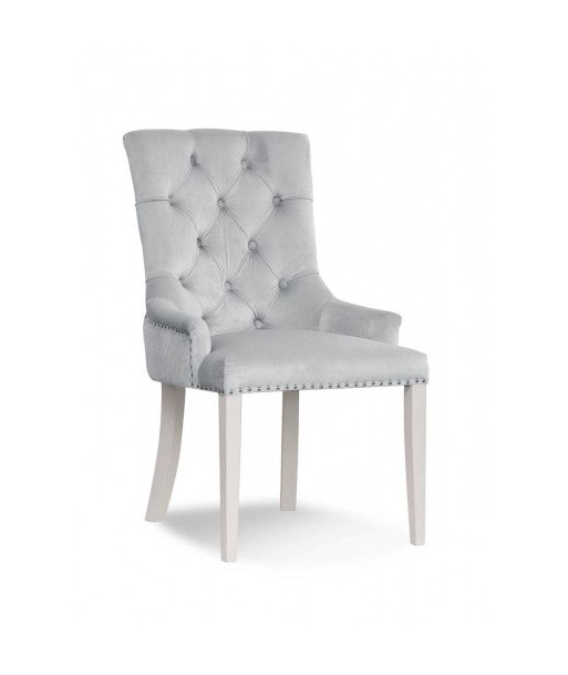 Chaise rembourrée avec tissu et pieds en bois Velours August Argent / Blanc, l59xA70xH96 cm livraison gratuite