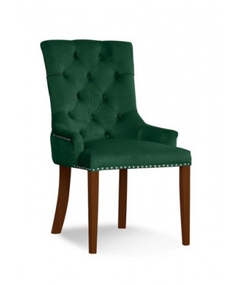 Chaise rembourrée avec tissu et pieds en bois Velours August Vert / Noyer, l59xA70xH96 cm paiement sécurisé