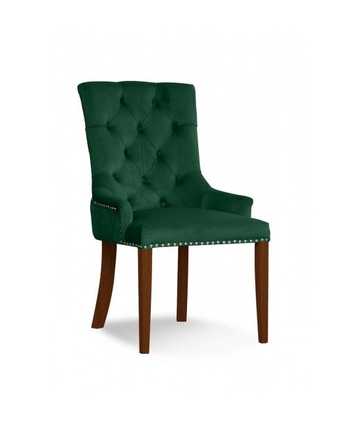 Chaise rembourrée avec tissu et pieds en bois Velours August Vert / Noyer, l59xA70xH96 cm paiement sécurisé