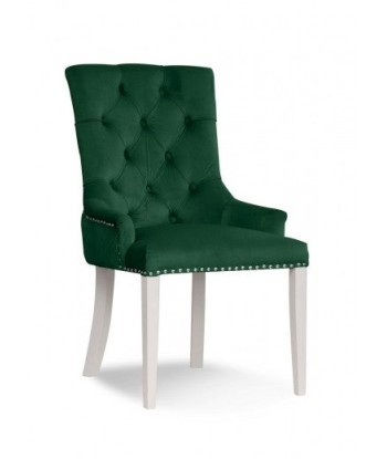 Chaise rembourrée avec tissu et pieds en bois Velours August Vert / Blanc, l59xA70xH96 cm à prix réduit toute l'année