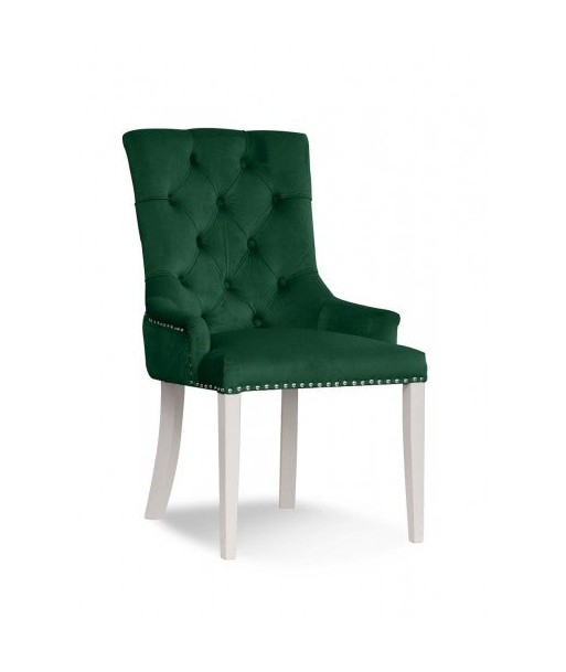 Chaise rembourrée avec tissu et pieds en bois Velours August Vert / Blanc, l59xA70xH96 cm à prix réduit toute l'année