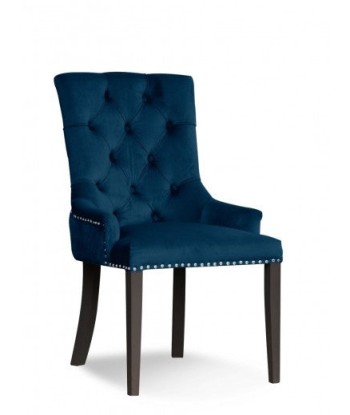 Chaise rembourrée avec tissu et pieds en bois August Velvet Navy / Noir, l59xA70xH96 cm 50% de réduction en Octobre 2024