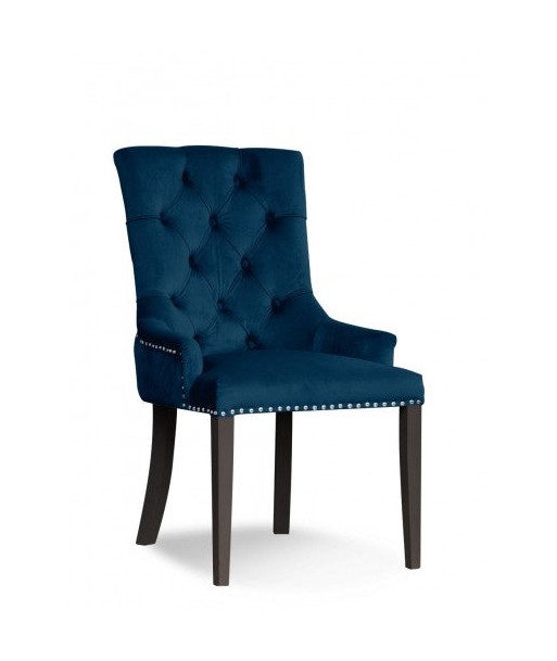 Chaise rembourrée avec tissu et pieds en bois August Velvet Navy / Noir, l59xA70xH96 cm 50% de réduction en Octobre 2024