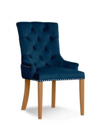 Chaise capitonnée tissu et pieds bois August Velvet Navy / Chêne, l59xA70xH96 cm Par le système avancé 