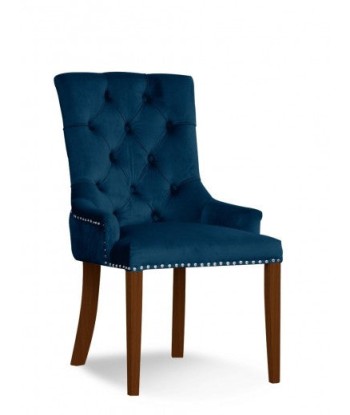 Chaise capitonnée tissu et pieds bois August Velvet Navy / Noyer, l59xA70xH96 cm votre restaurant rapide dans 