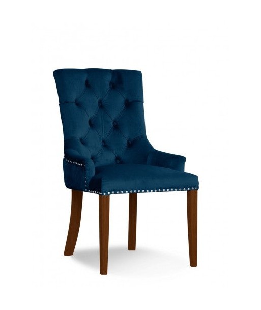 Chaise capitonnée tissu et pieds bois August Velvet Navy / Noyer, l59xA70xH96 cm votre restaurant rapide dans 