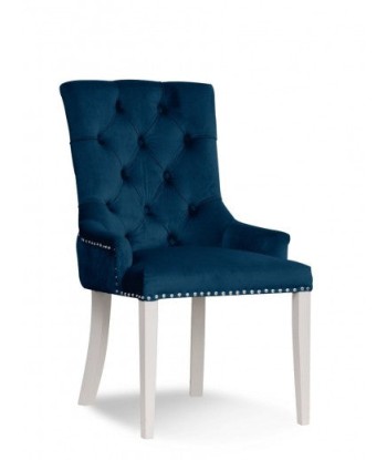 Chaise rembourrée avec tissu et pieds en bois Velours August Bleu / Blanc, l59xA70xH96 cm Les magasins à Paris et en Île-de-France