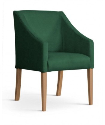 Fauteuil fixe rembourré avec tissu et pieds en bois Velours Capri Vert / Chêne, l58xA60xH89 cm l'évolution des habitudes 