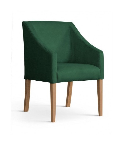 Fauteuil fixe rembourré avec tissu et pieds en bois Velours Capri Vert / Chêne, l58xA60xH89 cm l'évolution des habitudes 