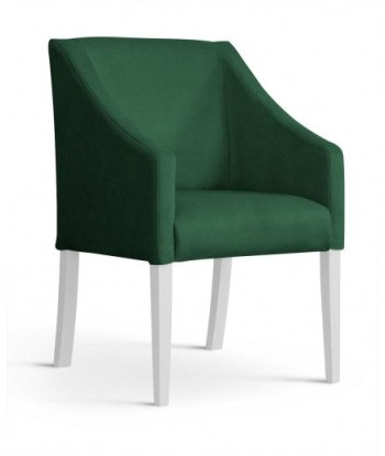 Fauteuil fixe rembourré avec tissu et pieds en bois Velours Capri Vert / Blanc, l58xA60xH89 cm pas cheres