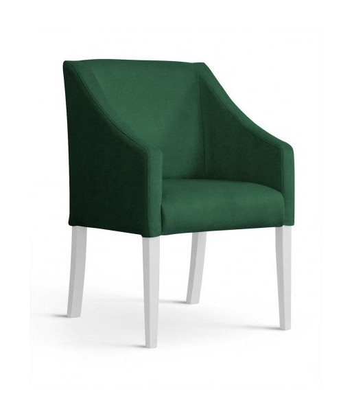 Fauteuil fixe rembourré avec tissu et pieds en bois Velours Capri Vert / Blanc, l58xA60xH89 cm pas cheres