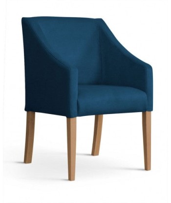 Fauteuil fixe rembourré avec tissu et pieds en bois Velours Capri Bleu / Chêne, l58xA60xH89 cm Dans la société mordern