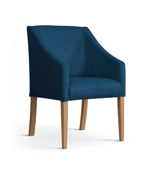 Fauteuil fixe rembourré avec tissu et pieds en bois Velours Capri Bleu / Chêne, l58xA60xH89 cm Dans la société mordern