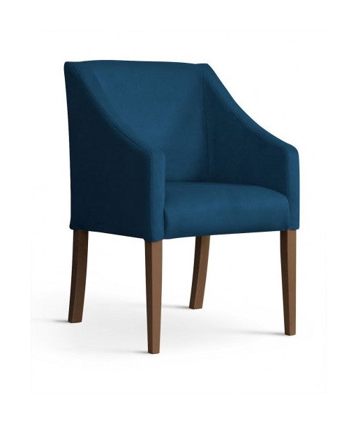 Fauteuil fixe tapissé de tissu et pieds en bois Velours Capri Bleu / Noyer, l58xA60xH89 cm Faites des économies