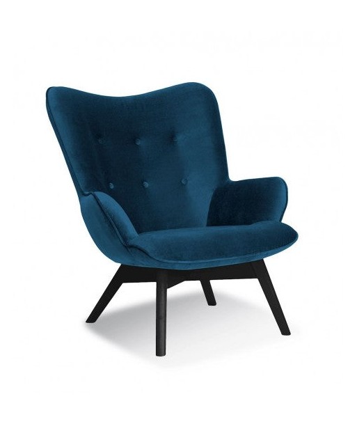 Fauteuil fixe tapissé de tissu, avec pieds en bois Chérubin Bleu Marine / Noir, l79xA91xH93 cm s'inspire de l'anatomie humaine