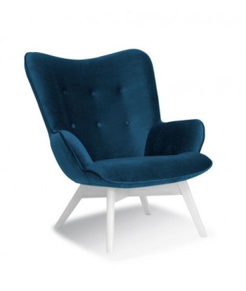 Fauteuil fixe tapissé de tissu, avec pieds en bois Chérubin Bleu Marine / Blanc, l79xA91xH93 cm vente chaude votre 