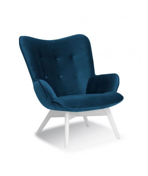 Fauteuil fixe tapissé de tissu, avec pieds en bois Chérubin Bleu Marine / Blanc, l79xA91xH93 cm vente chaude votre 