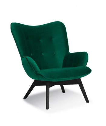 Fauteuil fixe tapissé de tissu, avec pieds en bois Chérubin Vert / Noir, l79xA91xH93 cm en stock