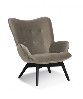 Fauteuil fixe rembourré en tissu, avec pieds en bois Chérubin Beige / Noir, l79xA91xH93 cm Fin de série