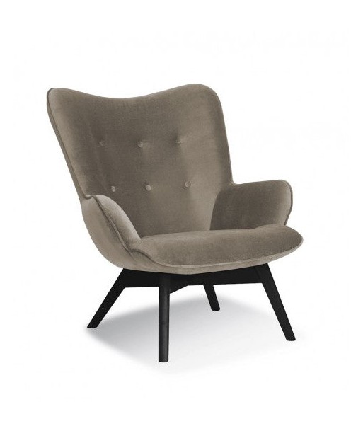 Fauteuil fixe rembourré en tissu, avec pieds en bois Chérubin Beige / Noir, l79xA91xH93 cm Fin de série