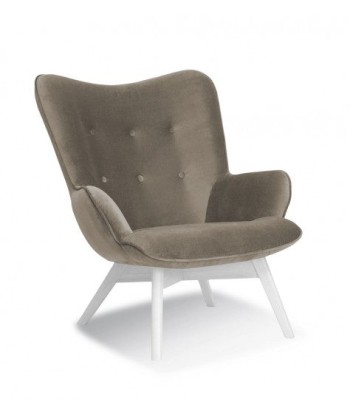 Fauteuil fixe rembourré en tissu, avec pieds en bois Chérubin Beige / Blanc, l79xA91xH93 cm Venez acheter