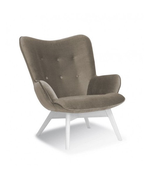 Fauteuil fixe rembourré en tissu, avec pieds en bois Chérubin Beige / Blanc, l79xA91xH93 cm Venez acheter