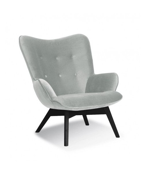 Fauteuil fixe tapissé de tissu, avec pieds en bois Chérubin Argent / Noir, l79xA91xH93 cm de la marque