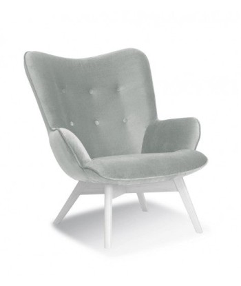 Fauteuil fixe recouvert de tissu, avec pieds en bois Cherub d'argent / Blanc, l79xA91xH93 cm une grave pollution 