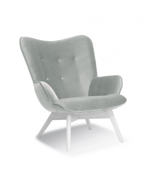 Fauteuil fixe recouvert de tissu, avec pieds en bois Cherub d'argent / Blanc, l79xA91xH93 cm une grave pollution 