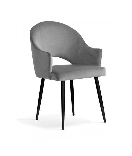 Chaise rembourrée avec tissu et pieds en métal Goda Velours Gris / Noir, l54xA58xH87 cm la livraison gratuite