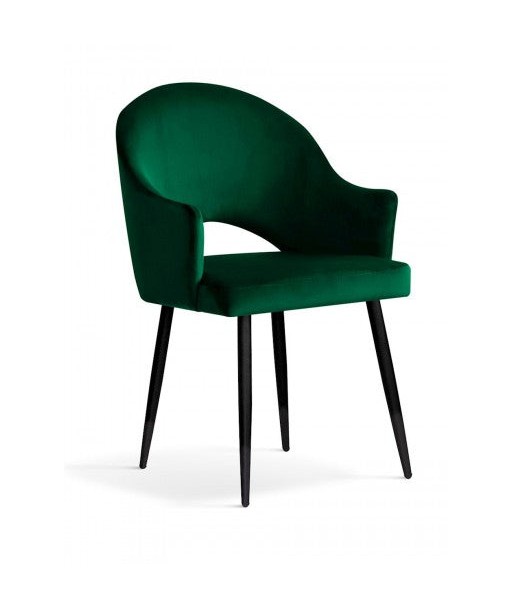 Chaise rembourrée avec tissu et pieds en métal Goda Velours Vert / Noir, l54xA58xH87 cm offre 