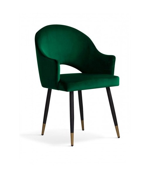 Chaise rembourrée tissu et pieds métal Goda Velours Vert / Noir / Or, l54xA58xH87 cm s'inspire de l'anatomie humaine