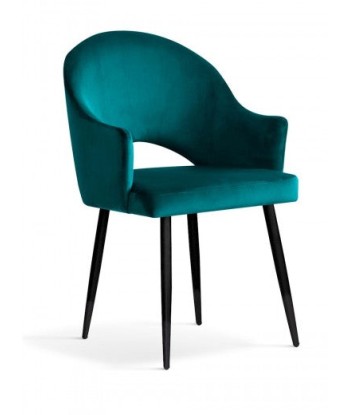 Chaise rembourrée tissu et pieds métal Goda Velours Turquoise / Noir, l54xA58xH87 cm la colonne vertébrale