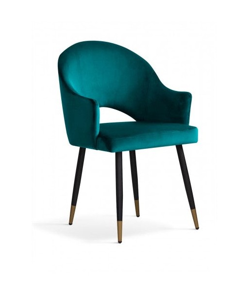 Chaise rembourrée tissu et pieds métal Goda Velours Turquoise / Noir / Or, l54xA58xH87 cm vente chaude votre 