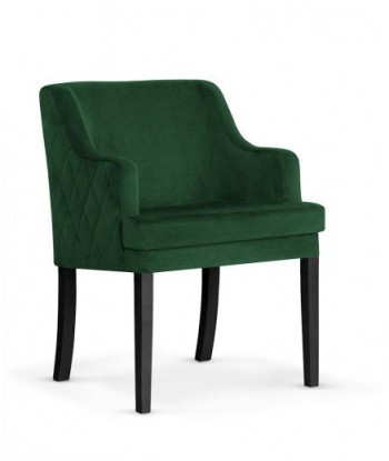 Fauteuil fixe rembourré en tissu, avec pieds en bois Grand Vert / Noir, l58xA60xH89 cm en stock