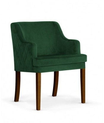 Fauteuil fixe rembourré en tissu, avec pieds en bois Grand Vert / Noyer, l58xA60xH89 cm Les magasins à Paris et en Île-de-France