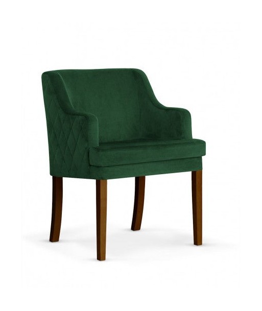 Fauteuil fixe rembourré en tissu, avec pieds en bois Grand Vert / Noyer, l58xA60xH89 cm Les magasins à Paris et en Île-de-France