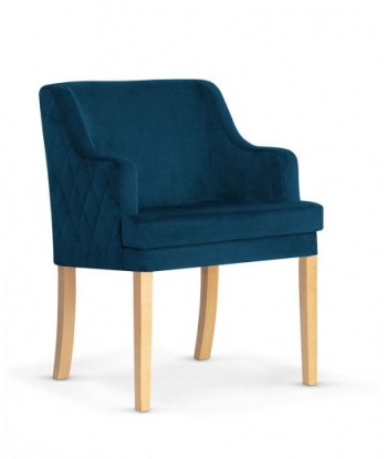 Fauteuil fixe capitonné en tissu, avec pieds en bois Grand Bleu Marine / Chêne, l58xA60xH89 cm Amélioration de cerveau avec