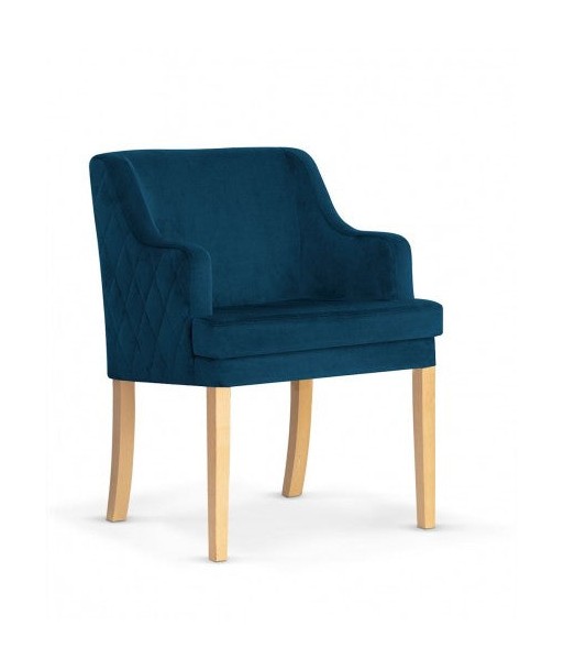 Fauteuil fixe capitonné en tissu, avec pieds en bois Grand Bleu Marine / Chêne, l58xA60xH89 cm Amélioration de cerveau avec