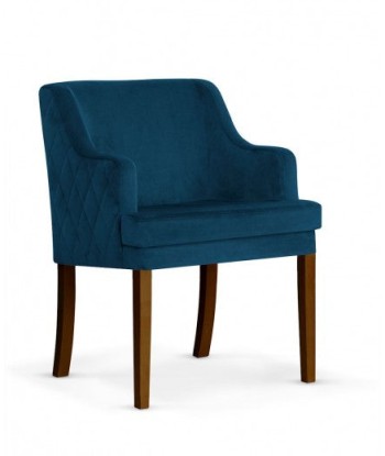 Fauteuil fixe tapissé de tissu, avec pieds en bois Bleu Marine Grand / Noyer, l58xA60xH89 cm acheter