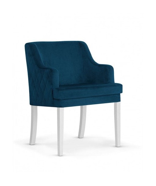 Fauteuil fixe capitonné en tissu avec pieds en bois Grand Bleu Marine / Blanc, l58xA60xH89 cm Dans la société mordern