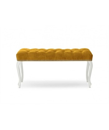 Banc rembourré en tissu, avec pieds en bois Ingrid Medium Jaune / Blanc, l100xA40xH49 cm Profitez des Offres !