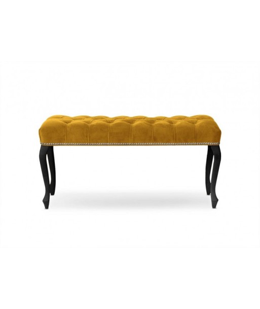 Banc rembourré en tissu, avec pieds en bois Ingrid Medium Jaune / Noir, l100xA40xH49 cm de votre