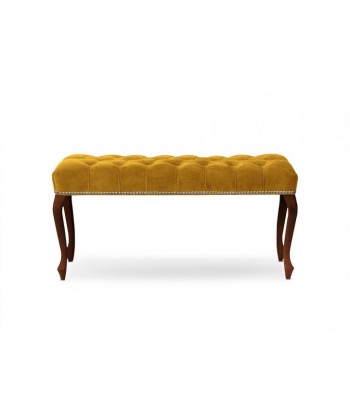 Banc rembourré en tissu, avec pieds en bois Ingrid Medium Jaune / Noyer, l100xA40xH49 cm français