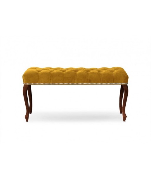 Banc rembourré en tissu, avec pieds en bois Ingrid Medium Jaune / Noyer, l100xA40xH49 cm français