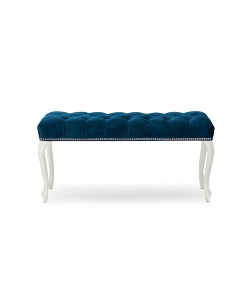 Banc rembourré en tissu, avec pieds en bois Ingrid Medium Navy / Blanc, l100xA40xH49 cm outlet